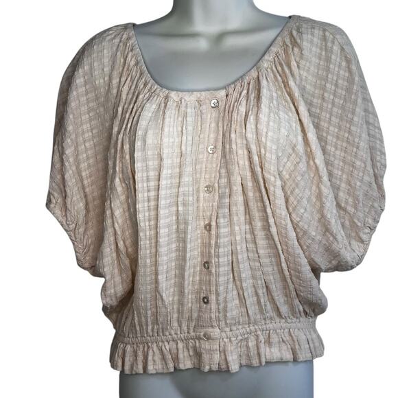 French Connection Cream Textured Dolman Sleeve Button Up Peasant Blouse Small - Picture 1 of 8
